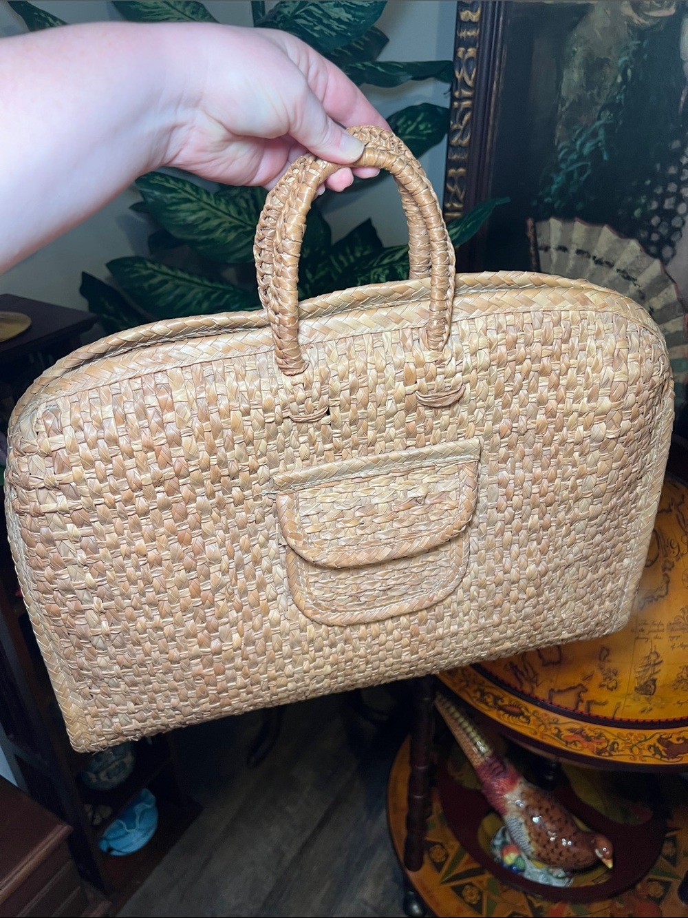 Vintage Boho Rattan Straw Tote Woven Tote Bag Beach Travel Handbag